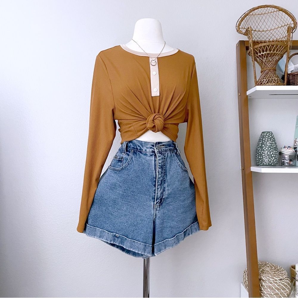 Ribbed Long Sleeve Burnt Orange Top